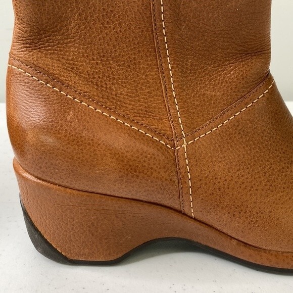 Nurture Grant Honey Brown Leather Boot Zip Ankle Bootie Wedge Heel Classy Neutra - Picture 12 of 16
